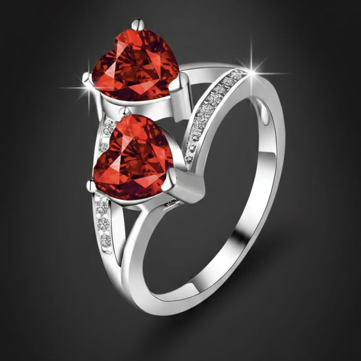 CAROVA Luxury - Eleganter Damenring mit buntem Zirkonia- Romantische Hertzdesign