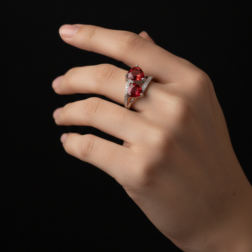 CAROVA Luxury - Eleganter Damenring mit buntem Zirkonia- Romantische Hertzdesign