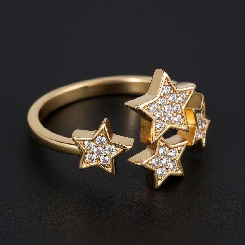 CAROVA Luxury - Funkelnder Sternenring "Starlight" – Verstellbarer Design-Ring mit Zirkonia
